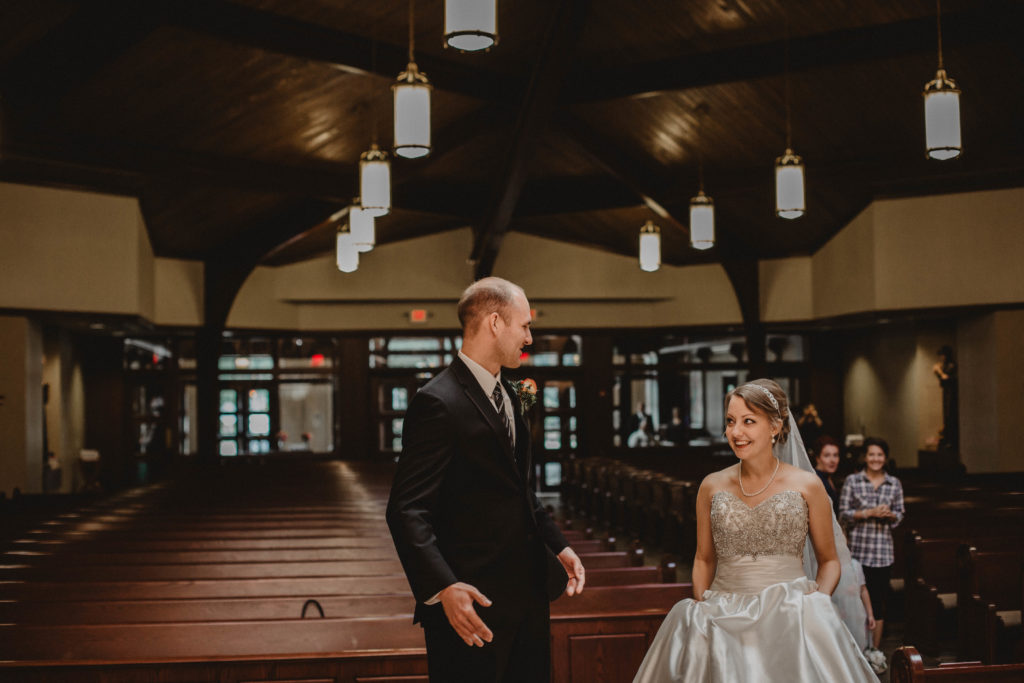 Maggie and Jon's first look on their wedding day