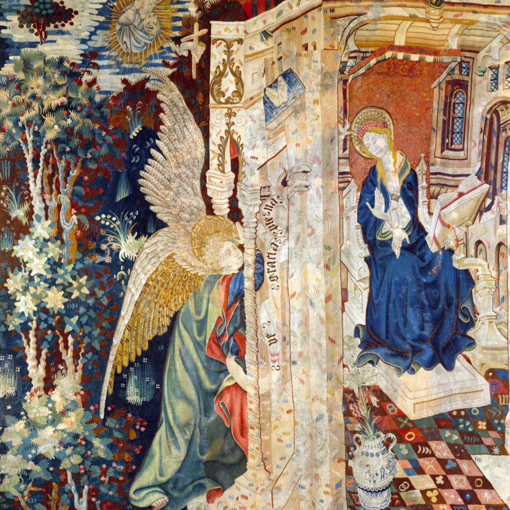 Tapestry with the Annunciation by Unknown, 1423. Courtesy of the Metropolitan Museum. Mary's emptiness.